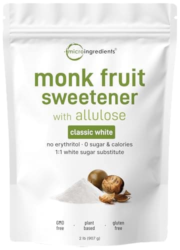 Monk Fruit Sweetener with Allulose, 2 lbs | No Erythritol | No Aftertaste, 1:1 White Sugar Substitute, Keto & Vegan Friendly, Zero Calorie | Great for Drinks, Coffee, Tea, Cookies | Non-GMO