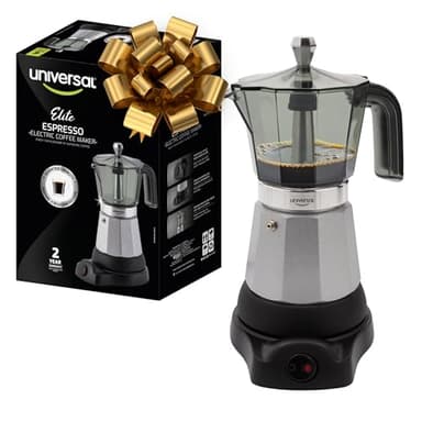 universal Electric Coffee Maker (6 Cups), Cuban Moka Pot (480 Watts), Gift for Coffee Lovers, Easy Brewing, Prepare Espresso Recipes: Italian, Latte, Macchiato & Mocaccino