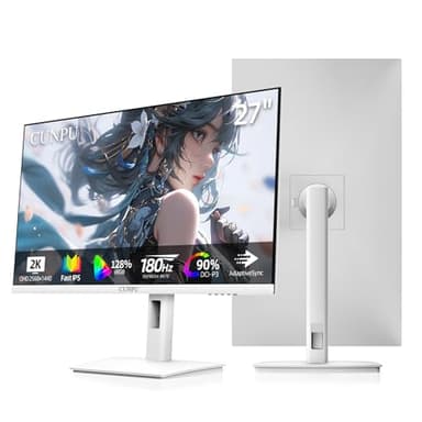 CUNPU 27 Inch White 180/200Hz Gaming Monitor, QHD 2560x1440 Fast IPS PC Monitor, Adaptive Sync, 100% sRGB, HDR10, Built-in Speaker, Height/Swivel/Tilt/Rotating Adjustable Stand, HDMI, Displayport