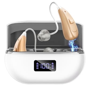 NVBOTY OTC Hearing Aids for Seniors & Adults - Rechargeable, 25+ Hour Battery Life, Advanced Noise Cancellation, 5-Level Volume & Memory, Clear Sound, Comfort-Fit, LED Display (White)