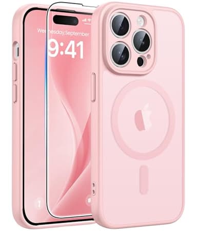 FNTCASE for iPhone 14 Pro Max Case: [Compatible with Magsafe] Translucent Matte Cases with [Full Camera Protection] [Screen Protector] Military Grade Shockproof Protective Phone Cover - Light Pink