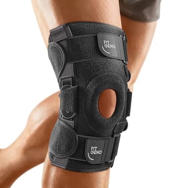 Fit Geno Hinged Knee Brace for Meniscus Tear: Adjustable Knee Support for Knee Pain w/Side Stabilizers & Hinges for Injury or Surgery Recovery - Men and Women