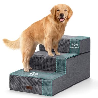 AODISMAN Dog Stairs for Large Dogs 18" H, Extra Wide Dog Steps for High Beds & Couches, 20" Wide Deep Steps, Non-Slip Dogs Ramp, 3-Step Pet Stairs, Grey