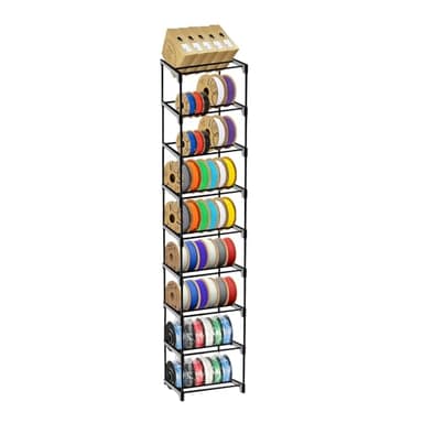 Razzi Fidel 9-Tier Modular 3D Printer Filament Storage Rack, High-Strength Carbon Steel Spool Holder & Organizer, Holds 54 Spools(1kg), Space-Saving, Customizable, Tool-free Assembly