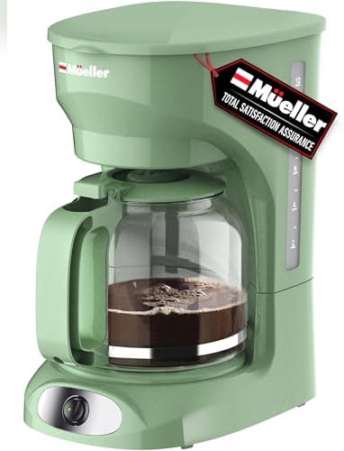 MUELLER HOME 12-Cup Drip Green Coffee Maker, Borosilicate Carafe, Auto-Off, Reusable Filter, Anti-Drip, Keep-Warm Function, Clear Water Level Window, Green Kitchen Accessories & Décor