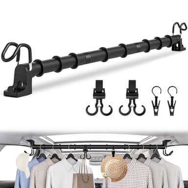 Heavy Duty Car Clothes Hanger Bar 30-64 inches, 4Pcs Additional Accessories, Hold Up to 70lbs, Car Clothes Rod with Strengthened Hooks, Telescopic Clothes Rack for Most Cars Suvs Trucks Travel
