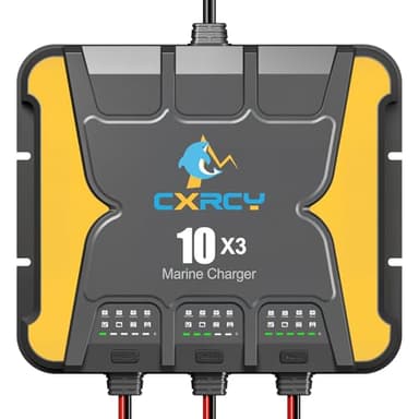 3 Bank Battery Charger 12V, 30A (10A/Bank) onboard Charger, Waterproof Marine Charger, Battery Maintainer & Desulfator for SLA/AGM, Lithium (LiFePO4), Calcium & Deep-Cycle Battery - Charged 24/7