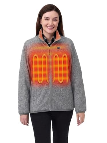 ORORO [Upgraded] Women’s 4-Zone Fleece Heated Jacket with Heated Collar, Heating Fleece Jacket with Battery (Grey, M)