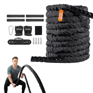 VEVOR Battle Rope, 1.5 Inch Diameter 40Ft Length Polyester Exercise Rope, Battle Exercise Equipment with Protective Sleeve & Anchor, Heavy Weighted Rope for Home Gym Workout Core Strength Training