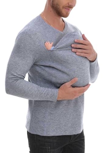 Kangaroo Shirt for Dad and Baby, Dad Shirt Baby Carrier, Men&Women Carrier Shirts V Neck Long Sleeves (Gray-Men,4XL)