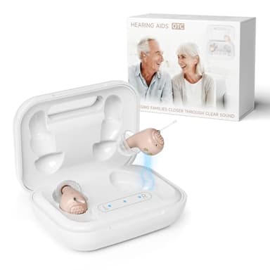 OTC Hearing Aids Rechargeable (Including Charging Case), Comfortable In-Ear Hearing Aids for Seniors and Adults, 24-Channel Digital Noise Reduction, Clear Sound, Invisible Design, 80+ Hrs Battery Life