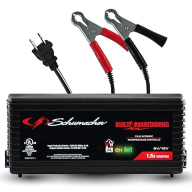 Schumacher Electric 1.5A Car Battery Charger and Maintainer, 3-in-1 Solution, for 6V/12V Power Sport, Automotive, and Marine Batteries, SC1355.
