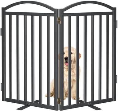 Malier Metal Freestanding Dog Gate, 32'' Height Outdoor Indoor Dog Fences, Extra Wide Foldable Puppy Gate for Stairs (Black, 【2 Panels】 40''W × 32''H)