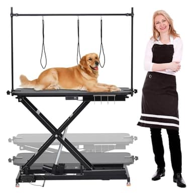 47” Electric Lift Dog Grooming Table (Black), Heavy Duty Electric Grooming Arm Table for Pets & Large Dogs Adjustable Height: 9.4 in-39.4 in Non-slip Desktop with Gantry Crane Set