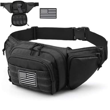 Vdones Tactical Fanny Pack Gun Holster Concealed Carry Pistol Military Tactical Waist Bag Waterproof Molle EDC Pouch with USA Flag Patch