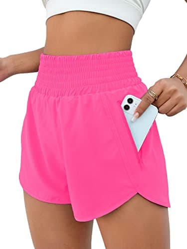 BMJL Women's Athletic Shorts High Waisted Running Short Pocket 2.5" Sporty Shorts Gym Elastic Workout Shorts(XS,Hot Pink)