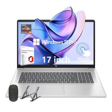 HP 17 Touch Screen Laptop, 17.3" HD+, 8GB RAM, 256GB SSD, AMD Ryzen 5 Processor(Beats i7-1165G7, Up to 4.3GHz), Lifetime MS Office + Windows 11 Pro, Alpacatec Accessories, Silver