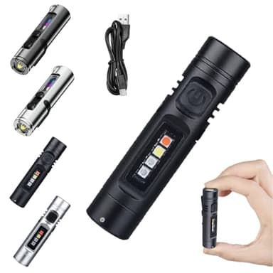 FLCRSN Pocket Rechargeable EDC Flashlight, Mini Keychain Light with Fire Starter, Magnetic Base Lamp for Camping Hiking (Black)