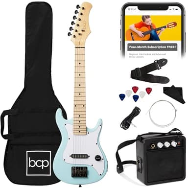 Best Choice Products 30in Kids Electric Guitar Beginner Starter Kit w/ 5W Amplifier, Strap, Gig Bag, Strings, Picks - Powder Blue