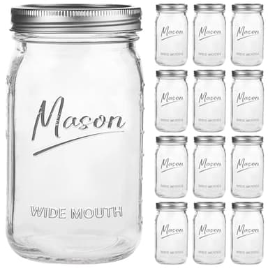 Galssmagic Mason Jars 32 oz,12 Pack Quart Wide Mouth Mason Jar With Airtight Lids,Glass Canning Jars for Fermenting, Pickling,Meal Prep,Overnight Oats & Centerpieces