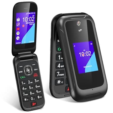 Gigglizio 4G Flip Phone Unlocked for Seniors & Kids, 3.2+2.0 inch Dual Screen KaiOS Basic Phone for Travel, Large Battery, Supports AT&T, T-Mobile (Black)