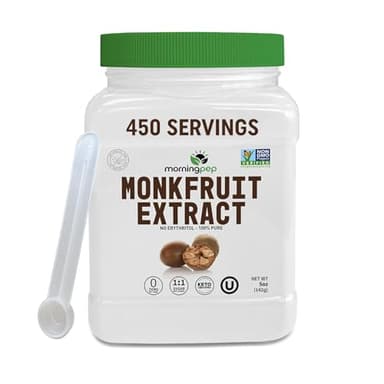 Morning Pep 100% Pure Monk Fruit extract sweetener, No Erythritol, Monkfruit Extract Powder, NON-GMO Project Verified, Keto Certified, OU kosher, No Fillers Zero Calories | Over 450 Servings | 5 oz