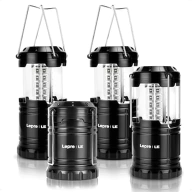 Lepro LED Lanterns Battery Powered, Camping Essentials, IPX4 Water Resistant, Outdoor Portable Lights for Emergency, Hurricane, Storms and Outages, 4 Pack