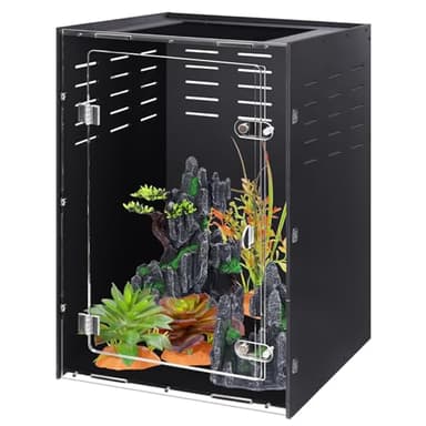 maiyuolg Reptile Tank Enclosure – 16x16x25 Crested Gecko Reptile Terrarium – Acrylic Habitat with Ventilation for Lizards, Snakes & Chameleon