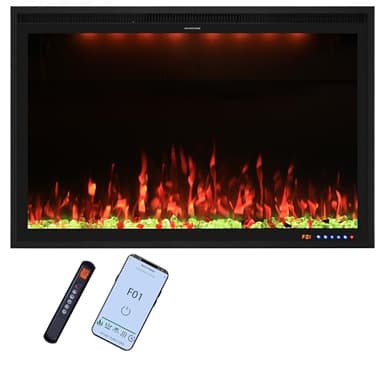 Valuxhome 40" Recessed Electric Fireplace Insert and Wall Mounted with App, Screentouch and Remote Control, 13 Flame and 13 Bed Ember Colors, 3 Top Light Colors, 750/1500W, 1-9H Timer, Indoor Heater