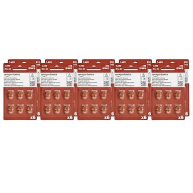 Amazon Basics 60-Pack Hearing Aid Size 312 Zinc-Air Batteries, 1.45 Volt, Brown Tab, 4-Year Shelf Life, Child-Safe Package (Use Scissors to Open)