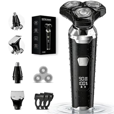 Electric Razor for Men: Wet/Dry Electric Shaver with Upgraded Curved Razor Foil, Gentle on Sensitive Skin, 3-in-1 Cordless Shaver for Beard/Nose/Sideburns