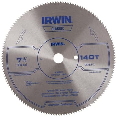 IRWIN Tools Classic Series Steel Corded Circular Saw Blade, 7 1/4-inch, 140T, .087-inch Kerf (11840)