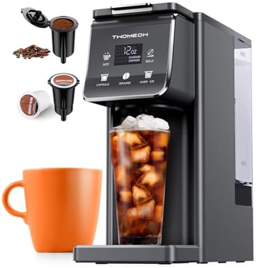 TWOMEOW K Cup Coffee Maker With Bold Setting, Single Serve Hot & Iced Coffee Maker for K-Cup and Grounds, 52 Oz Removable Water Tank, 6 to 14oz Brew Size, Pod Coffee Machine With Reusable Filter, Gray