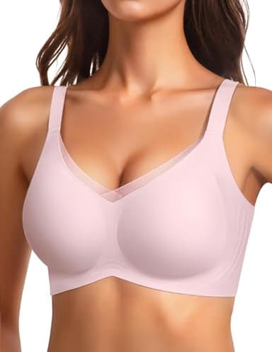 Vertvie Wireless Bras Women Seamless Jelly Supportive Mesh Crossover Bra No Underwire Push Up Full Coverage T-Shirt Bralette(Pink,XX-Large)