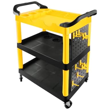 Auto Detailing Cart with Wheels, 3 Tier Car Detailing Cart with Hanging Boards & Hooks, Car Wash Organizer for Garage Workshop DIY Home