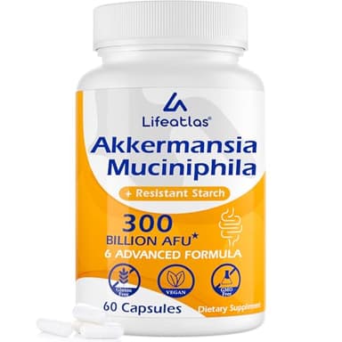 Lifeatlas GLP-1 Supplement Probiotic | GLP-1 with 30 Billion AFU Akkermansia Probiotic, 6-in-1 GLP1 Probiotics for Women and Men, Daily GLP 1 Supplement, 60 Caps