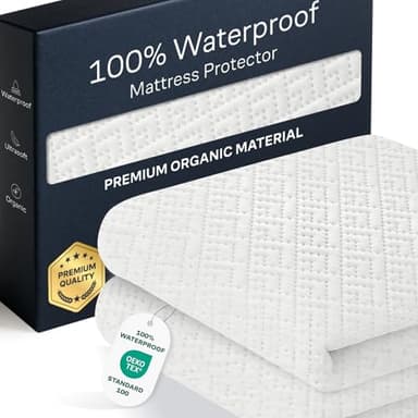 100% Waterproof Queen Mattress Protector - 360 Pad Protection Against Spills, Stains & Accidents for Parents & Pet Owners - Noiseless & Cooling Viscose Made from Bamboo (White)