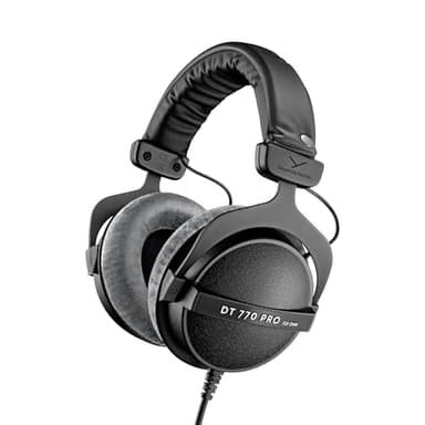 beyerdynamic DT 770 PRO, 250 Ohm, Closed Back, Over Ear, Wired Professional Studio Headphones, Studio Monitor, Audiophile, 3m Coiled Cable, Black with Gray Velour Ear Pads