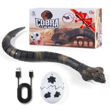 AMCHSURI Remote Control Snakes Realistic Rc Snake Prank Cobra Rechargeable Smart Sensing Cat Toy with Infrared Controller Reptile Toys, Cool Gag Gifts or Christmas Birthday Gift for Boys Girls Ages 6+
