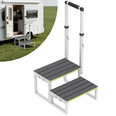 DEPSUNNY RV Steps with Handrail (26"-38"), Dual-Side Setup, Portable 2-Step RV Stairs with Wide Anti-Slip Mats, Ideal for RVs, Porches, Hot Tubs, Pools, and Pets