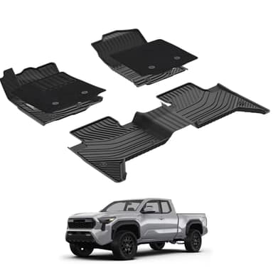 3W Floor Mats with First Row Carpets for Toyota Tacoma 2016-2023, TPE Floor Liner Thickened Carpet with Safety Locks and Driver Heel Pad fit Tacoma Cars Accessory(Only for Double Cab and Automatic)
