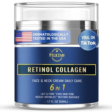 Felicemy 6-in-1 Face Cream for Men, Mens Face Moisturizer, Anti-Aging Face Cream for Men with Retinol Collagen & Hyaluronic Acid, Eye Bags & Dark Spot Remover, After Shave Lotion 1.7 Fl Oz