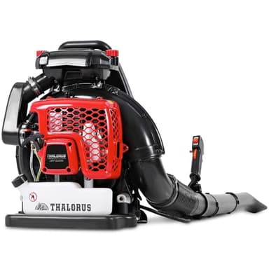 Thalorus 63CC Gas Backpack Leaf Blower, 2-Stroke, 665 CFM, 205 MPH, Variable Speed & Cruise Control, Ergonomic Harness, Reduced Emissions, for Fast Yard Cleanup (Red)