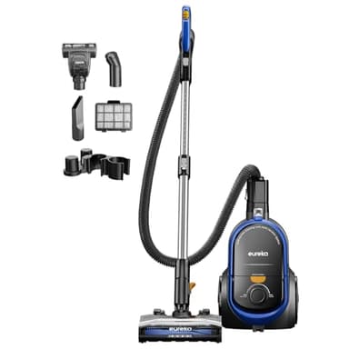 Eureka Bagless Canister Vacuum with Washable HEPA Filter, 16KPA Suction for Carpets/Hard Floors, Compact Design with 3 Cleaning Tools, 2-Motor Household Vacuum, Lightweight and Easy Maneuverable