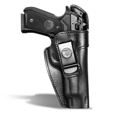TacDefens TriggerBlock Retention Leather Compatible with 92FS Holster, Leather Holster for 92FS / 92A1 / 96A1, Inside Waistband, Canted Metal Clip for Concealment and Comfort