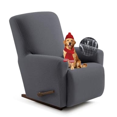Zarvixel Recliner Chair Covers,1 Piece Stretch Recliner Cover Washable Furniture Protector with Elastic Bottom for Pets Kids Spandex Jacquard Fabric Small Checks(Recliner,Dark Gray)
