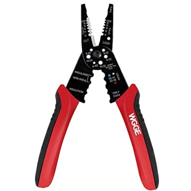 WGGE WG-015 Professional 8-inch Wire Stripper/Crimping Tool, Cable Cutter/Crimper, Wiring and Multi-Function Hand Tool, Red With Black