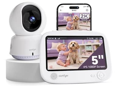 comfyer Smart WiFi Baby Monitor - 5" 1080P Split Screen & 2K Camera App Control, Motion Alerts, Sound Detection, HD Night Vision, 5050mAh Battery, 2-Way Talk, Multi-User, Triple Security, 1600ft Range