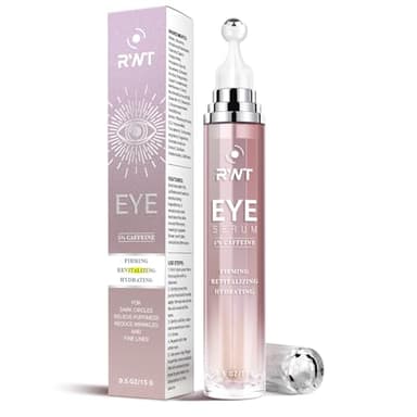 5% Caffeine Eye Cream & Under Eye Serum for Dark Circles and Puffiness, 360° Massage Roller Ball Eyes Treatment Serum, Reduces Wrinkles Fine Lines for Women