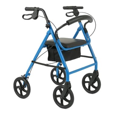 Dr. Dunley Steel Rollator Walker for Seniors – Foldable Adult Rolling Walker with 6” Wheels, Adjustable Handles, Padded Seat & Storage – Lightweight Mobility Aid, 300 lb. Limit, Light Blue